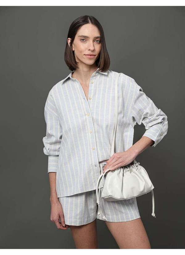 Calvin Klein Jeans - Camisa Feminina Listrada Amarração Calvin Klein Jeans - Lavanda Roxo