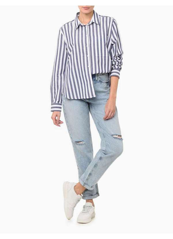 Camisa Feminina Oversized Listrada Calvin Klein Jeans Indigo