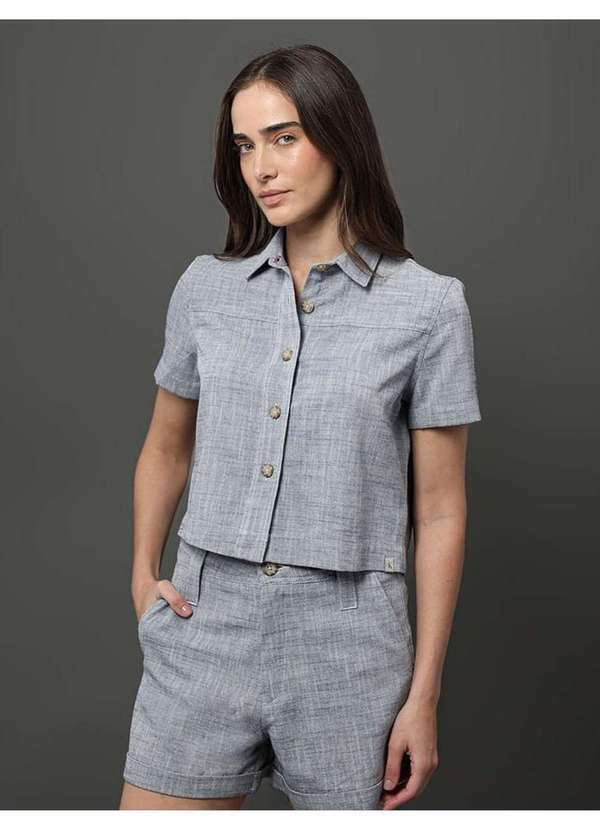 Calvin Klein Jeans - Camisa Feminina Viscolinho Calvin Klein Jeans - Marinho Azul