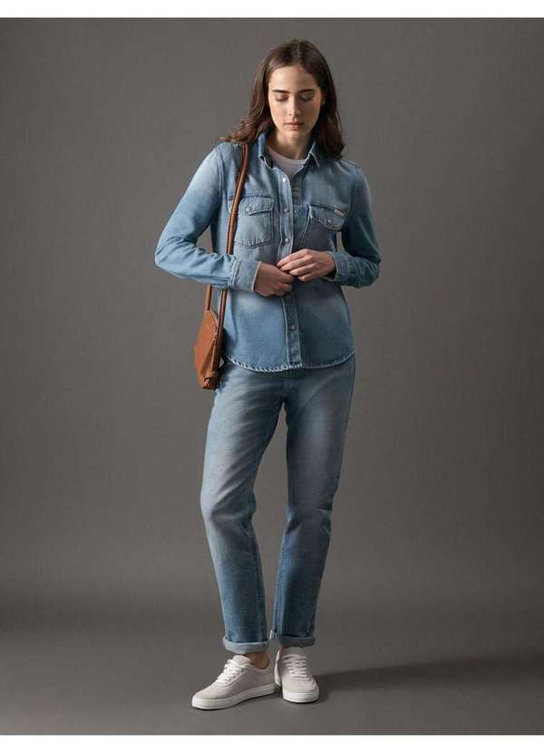Calvin Klein Jeans Camisa Jeans Feminina Tom Escuro Calvin Klein Jeans  Marinho Azul