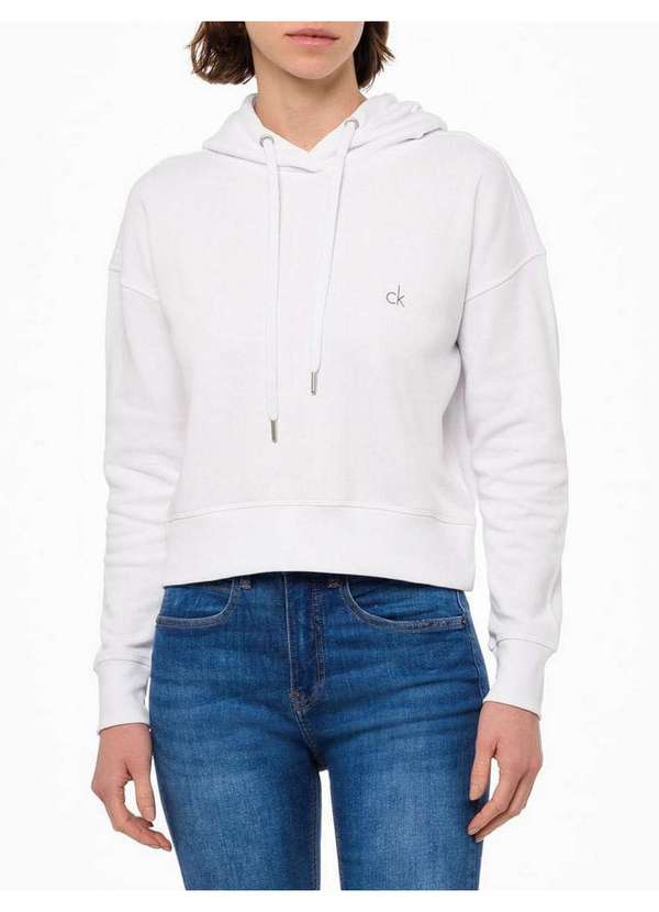 Calvin Klein Jeans Blusa Feminina Moletom Cropped Reissue Calvin Klein  Jeans Branc Branco