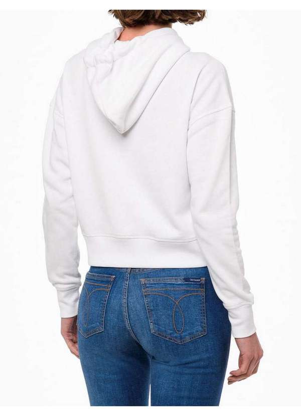 Blusa Feminina Moletom Cropped Reissue Calvin Klein Jeans Branc