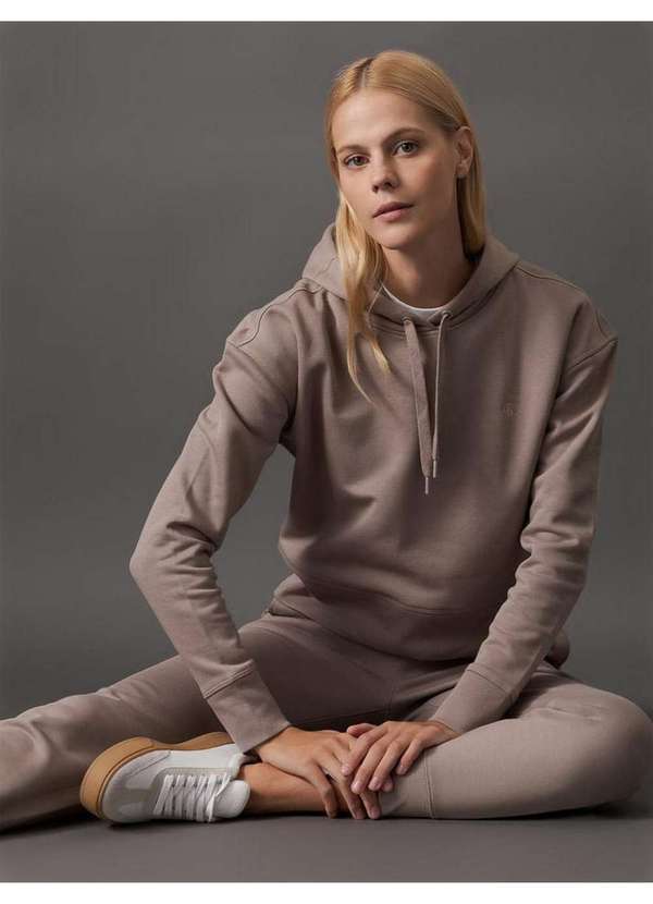 Calvin Klein Jeans Casaco Feminino Moletom Logo Re Issue Calvin Klein  Jeans Caqui Bege