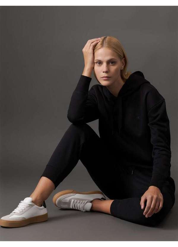 Calvin Klein Jeans Casaco Feminino Moletom Logo Re Issue Calvin Klein  Jeans Preto Preto