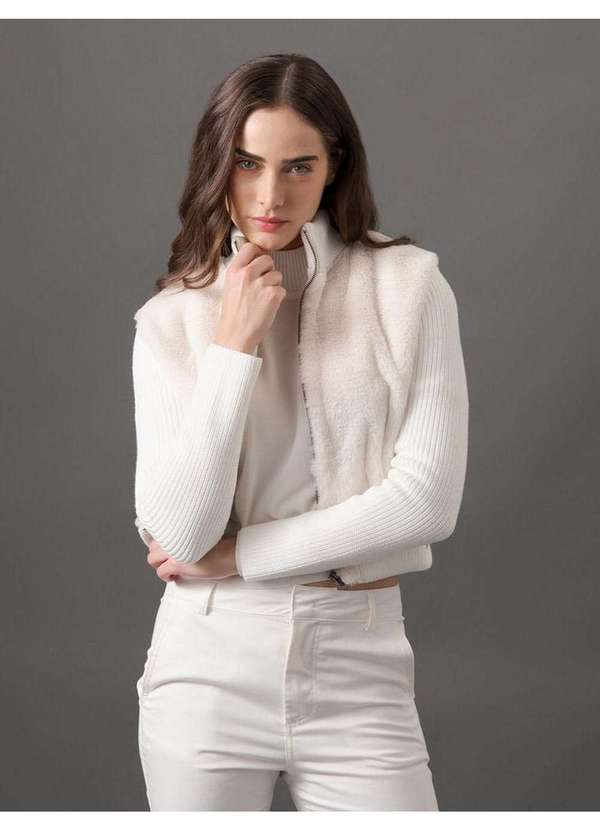 Calvin Klein Jeans - Casaco Feminino Tricot Calvin Klein Jeans - Off White Branco