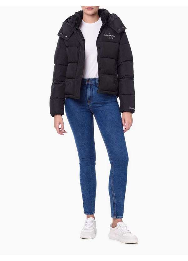 Calvin Klein Jeans - Jaqueta Feminina Acolchoada Logo no Peito Calvin Klein - Preto Preto 2