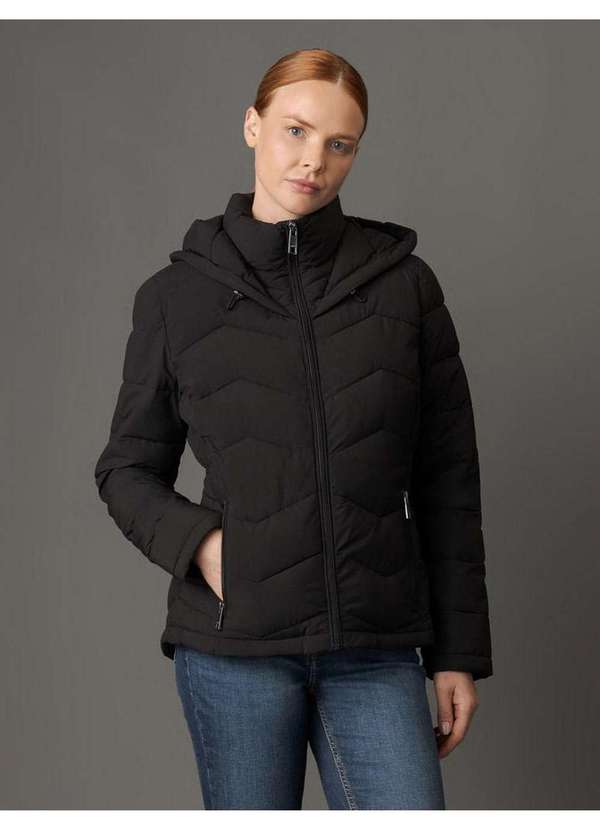 Calvin Klein Jeans - Jaqueta Feminina Matelassê Logo Calvin Klein Jeans - Preto Preto