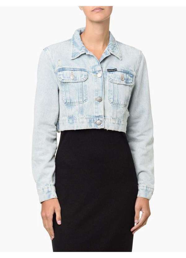 Calvin Klein Jeans - Jaqueta Jeans Feminina Cropped Rasgos Calvin Klein Jeans - Azul C Azul