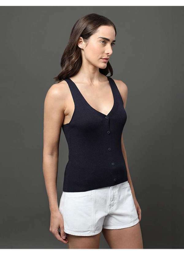 Calvin Klein Jeans - Top Feminino Tricot Canelado Calvin Klein Jeans - Marinho Azul