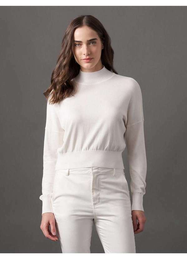 Calvin Klein Jeans - Tricot Feminino Cropped Gola Larga Calvin Klein Jeans - Off White Branco