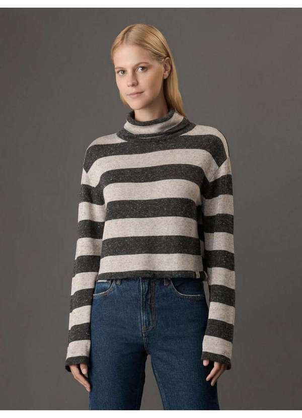 Calvin Klein Jeans - Tricot Feminino Listrado Gola Alta Calvin Klein Jeans - Areia Bege 2