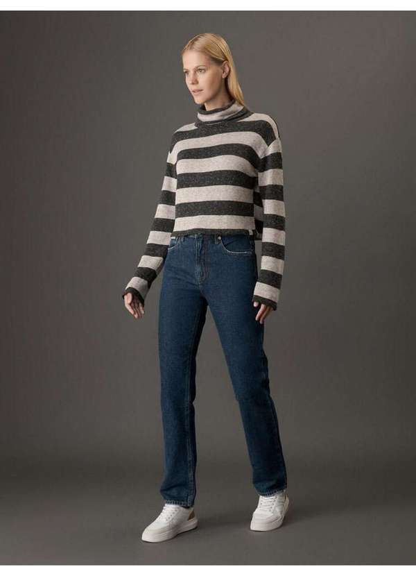 Calvin Klein Jeans - Tricot Feminino Listrado Gola Alta Calvin Klein Jeans - Areia Bege 3