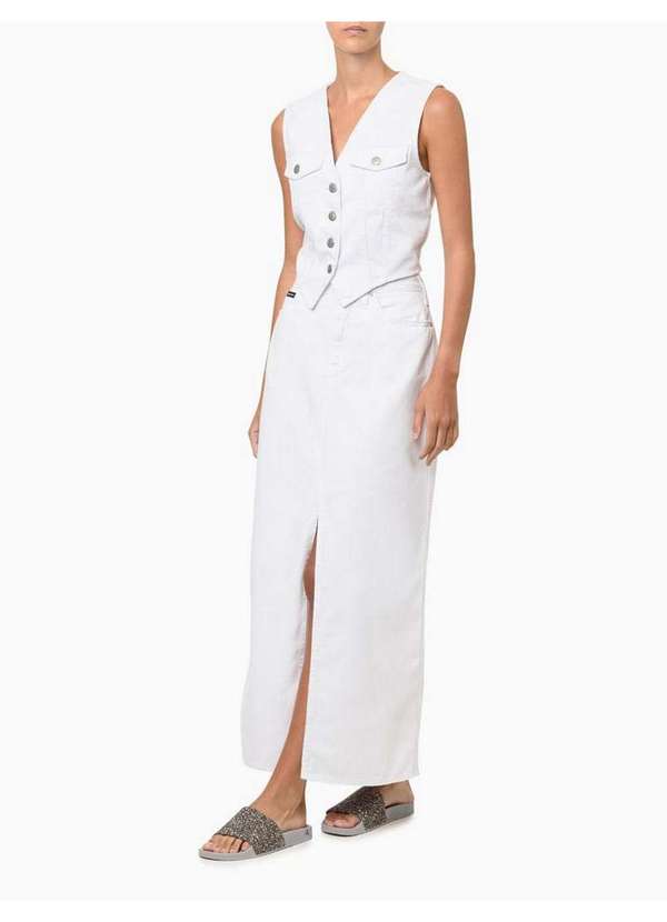 Calvin Klein Jeans - Saia Feminina Longa 5 Pockets Calvin Klein Jeans - Branco Branco 4