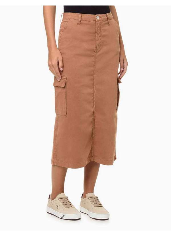 Calvin Klein Jeans - Saia Feminina Midi Cargo Calvin Klein Jeans - Caqui Medio Bege