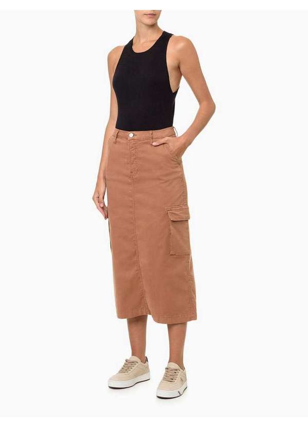 Calvin Klein Jeans - Saia Feminina Midi Cargo Calvin Klein Jeans - Caqui Medio Bege 2