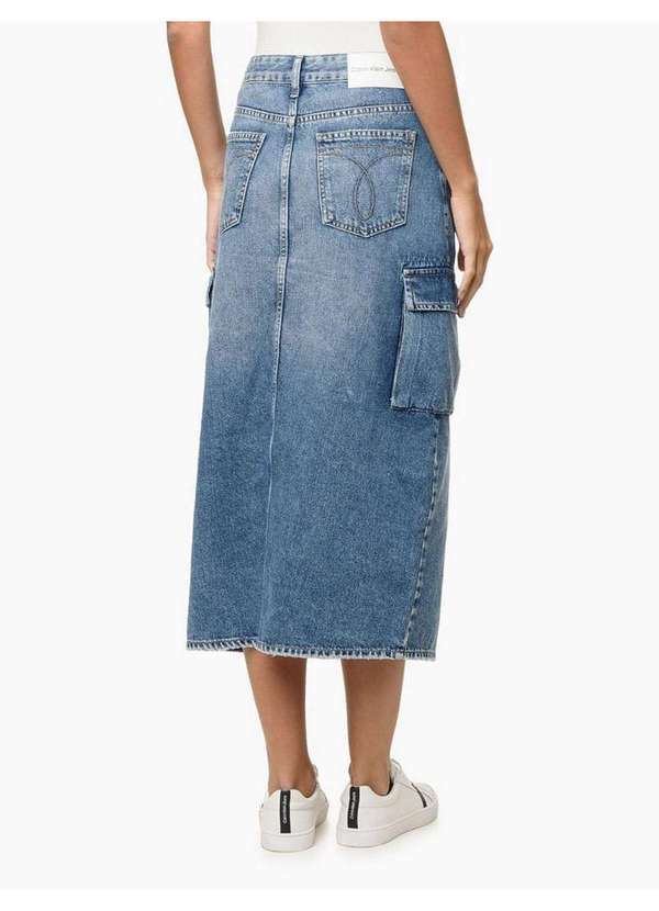 Calvin Klein Jeans - Saia Jeans Feminina Longa Cargo Calvin Klein Jeans - Azul Médio Azul 1