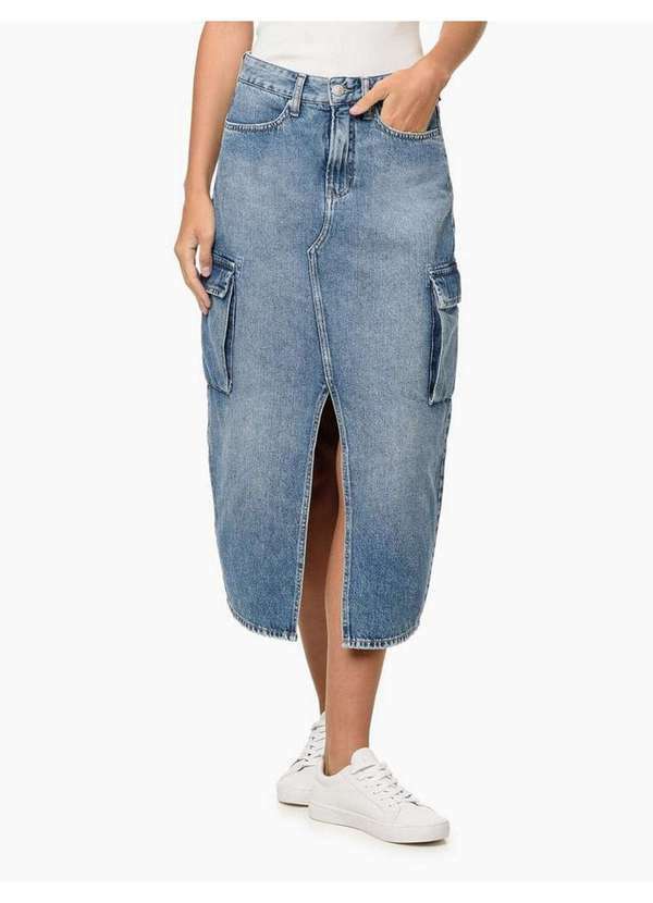 Calvin Klein Jeans - Saia Jeans Feminina Longa Cargo Calvin Klein Jeans - Azul Médio Azul 2