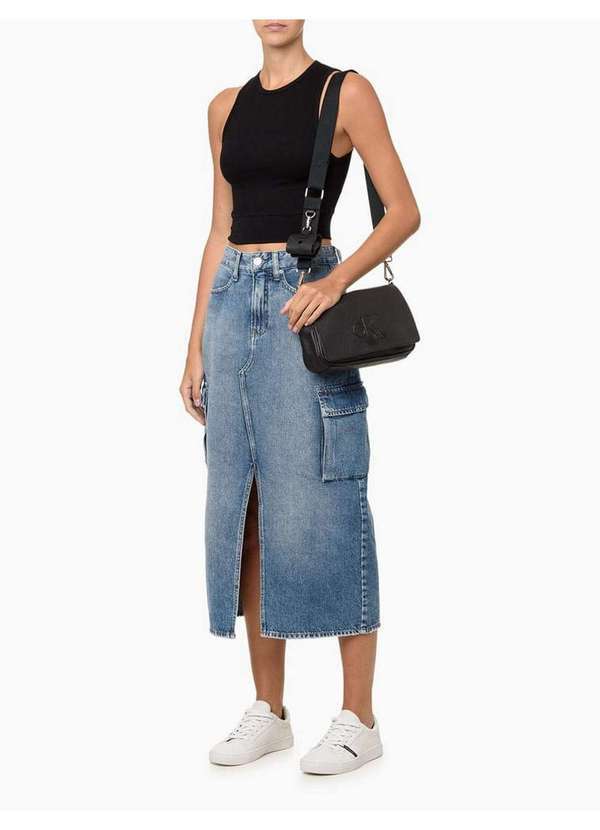 Calvin Klein Jeans - Saia Jeans Feminina Longa Cargo Calvin Klein Jeans - Azul Médio Azul 3
