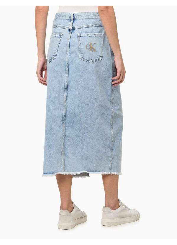 Calvin Klein Jeans - Saia Jeans Feminina Midi Bordado Calvin Klein Jeans - Azul Claro Azul 3