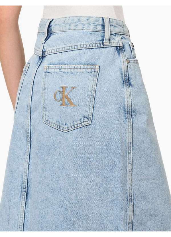 Calvin Klein Jeans - Saia Jeans Feminina Midi Bordado Calvin Klein Jeans - Azul Claro Azul 4