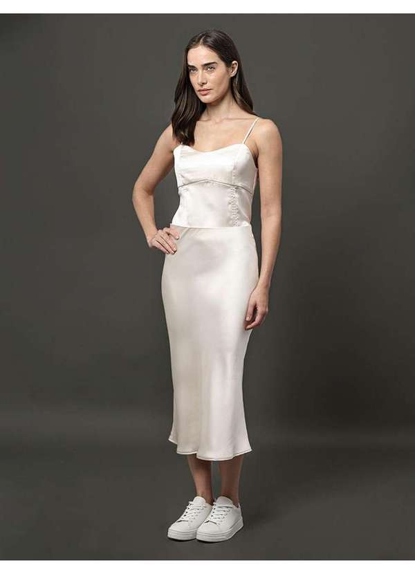 Calvin Klein Jeans - Saia Midi Acetinada Calvin Klein Jeans - Off White Branco 3