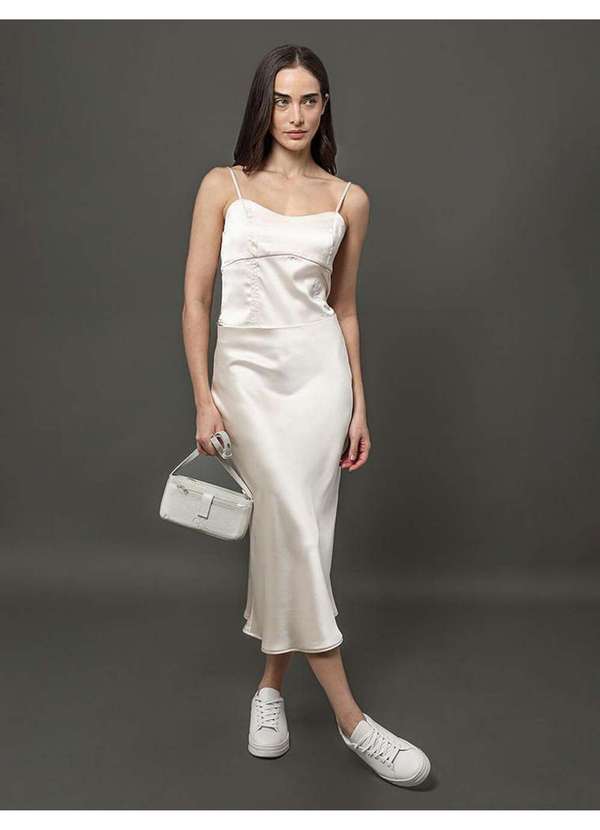 Calvin Klein Jeans - Saia Midi Acetinada Calvin Klein Jeans - Off White Branco 5