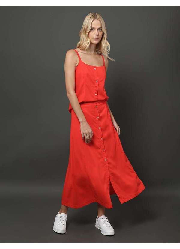 Calvin Klein Jeans - Saia Midi com Abertura Por Botão Calvin Klein - Vermelho Vermelho