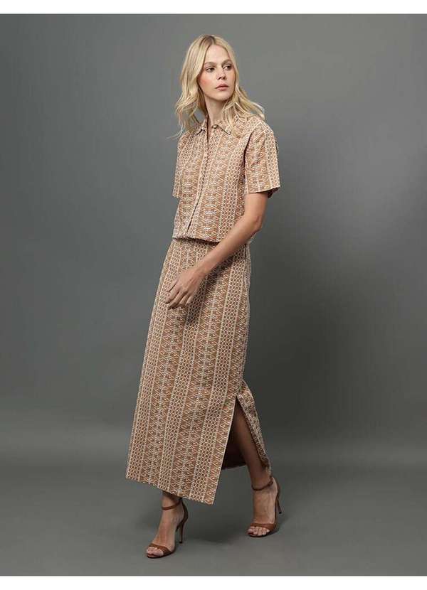 Calvin Klein Jeans - Saia Midi de Laise Calvin Klein - Caqui Medio Bege 2