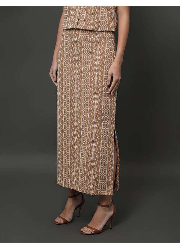 Calvin Klein Jeans - Saia Midi de Laise Calvin Klein - Caqui Medio Bege 3