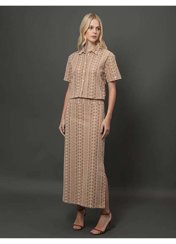 Calvin Klein Jeans - Saia Midi de Laise Calvin Klein - Caqui Medio Bege 5