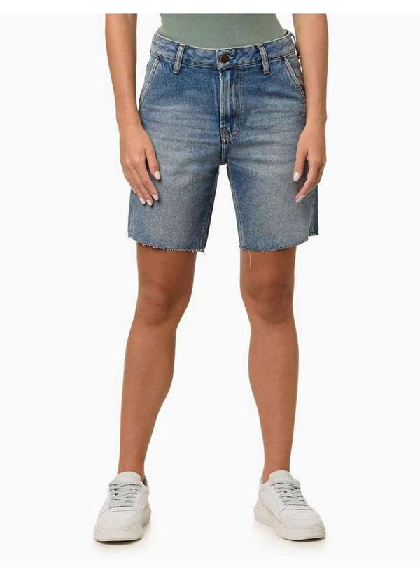 Calvin Klein Jeans - Bermuda Jeans Feminina Alongada Barras a Fio Calvin Klein Jeans - Azul