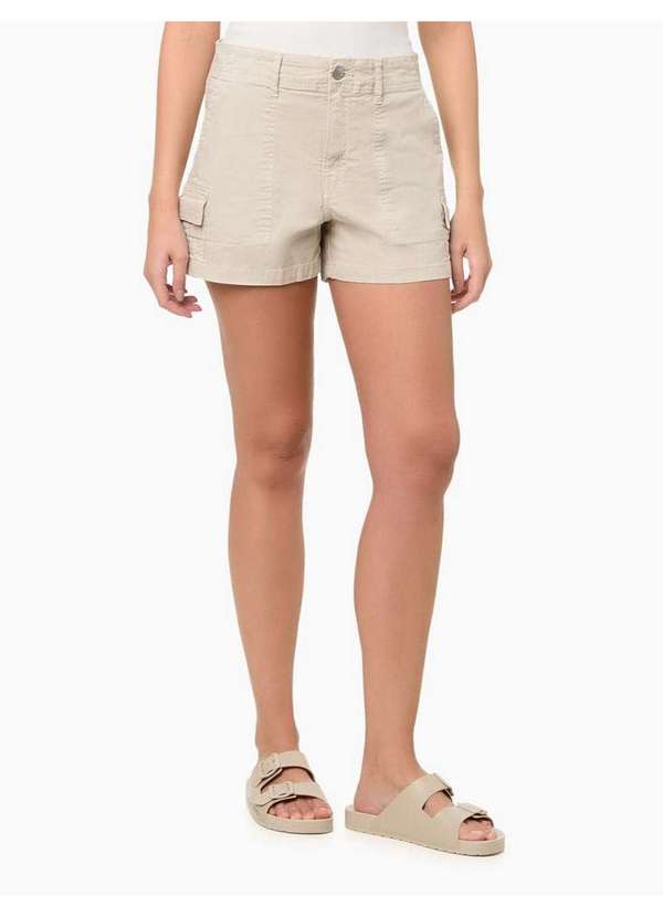 Calvin Klein Jeans - Shorts Feminino Color Cintura Alta Cargo Calvin Klein Jeans - Are Bege