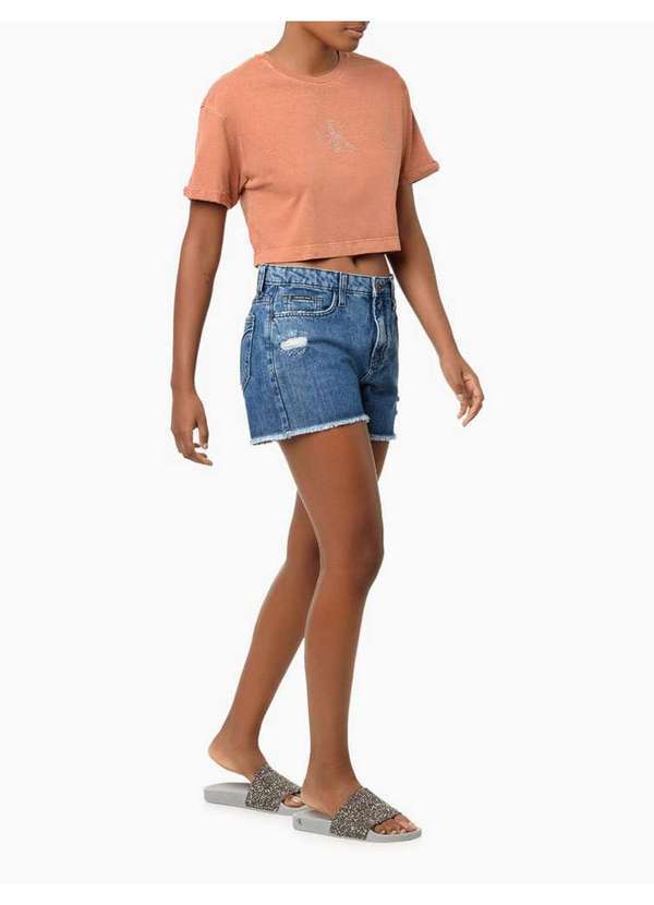 Calvin Klein Jeans - Shorts Jeans Feminino Embossed Calvin Klein Jeans - Azul Médio Azul