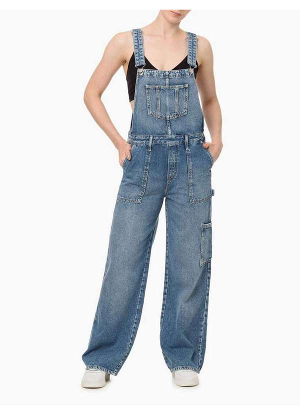 Calvin Klein Jeans - Macacão Jeans Feminino Carpinteiro Calvin Klein Jeans - Azul Médi Azul