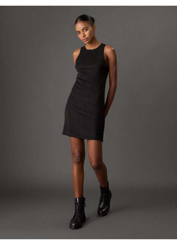 Calvin Klein Jeans - Vestido Feminino Jacquard Lurex Calvin Klein Jeans - Preto Preto 4