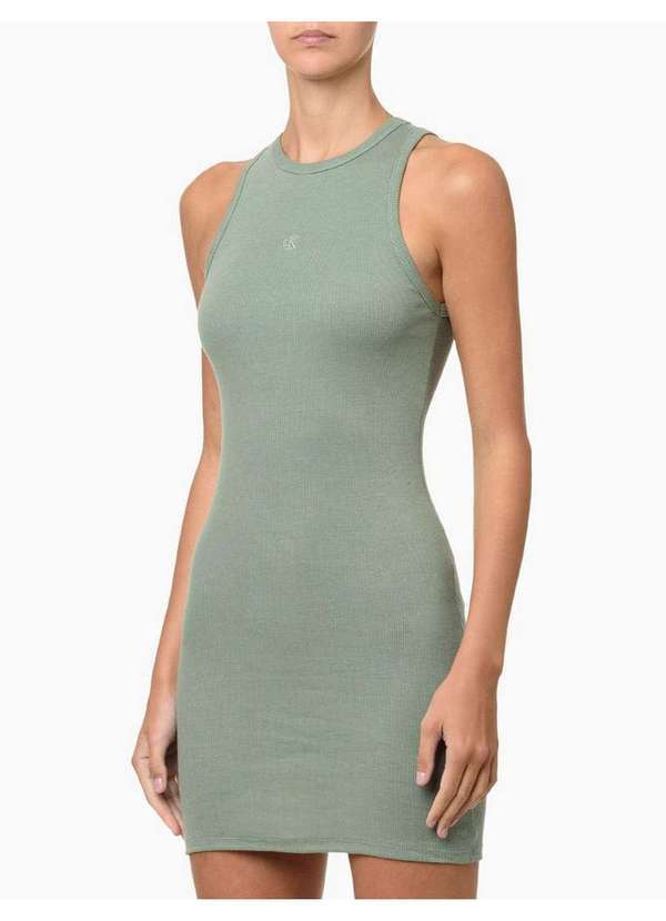 Calvin Klein Jeans - Vestido Feminino Logo Peito - Verde Verde