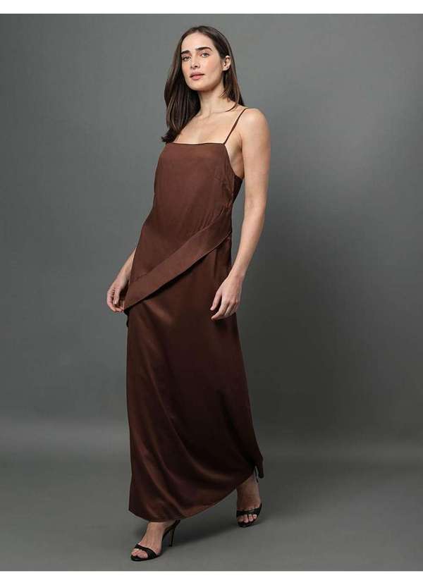 Calvin Klein Jeans - Vestido Feminino Longo com Faixa Frontal Calvin Klein - Marrom Marrom 2