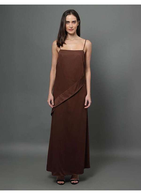 Calvin Klein Jeans - Vestido Feminino Longo com Faixa Frontal Calvin Klein - Marrom Marrom 4