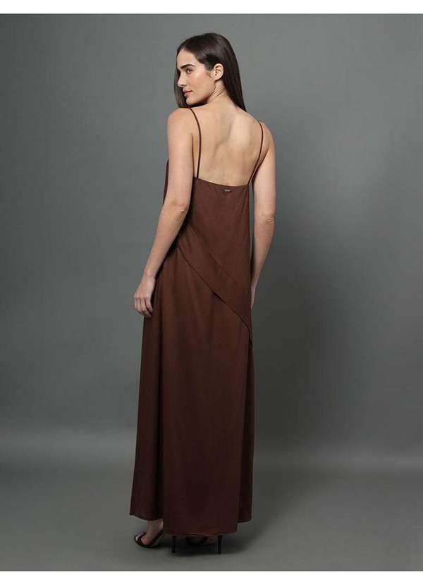 Calvin Klein Jeans - Vestido Feminino Longo com Faixa Frontal Calvin Klein - Marrom Marrom 5