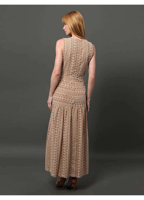 Calvin Klein Jeans - Vestido Feminino Longo de Laise Calvin Klein - Caqui Medio Bege