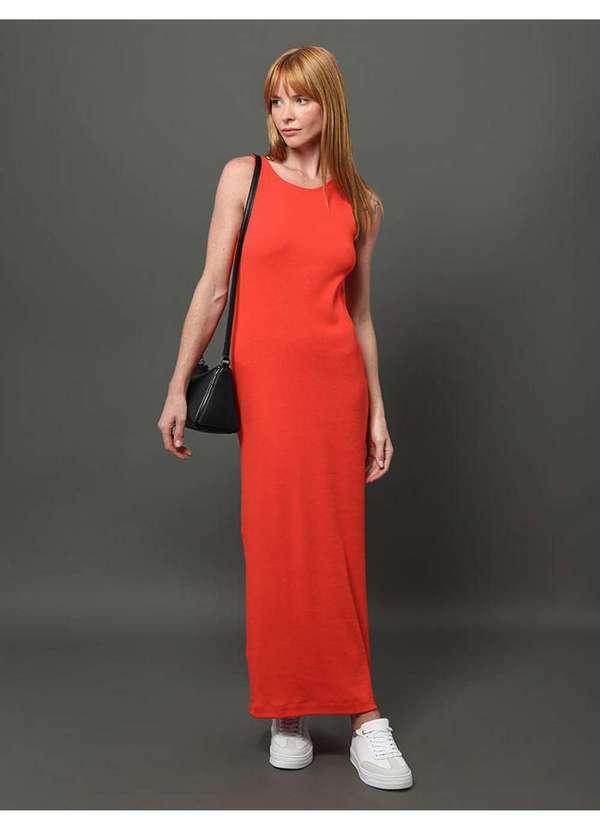 Calvin Klein Jeans - Vestido Feminino Longo de Malha Calvin Klein - Vermelho Vermelho