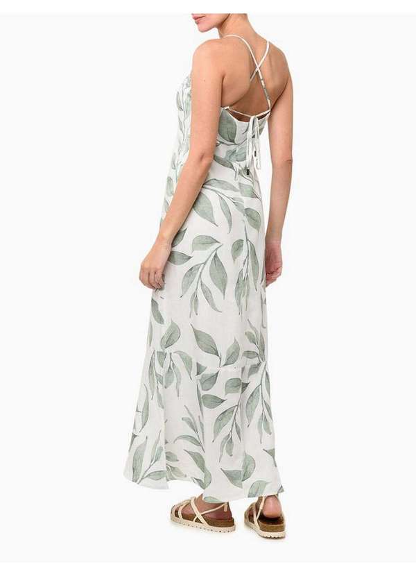 Calvin Klein Jeans - Vestido Feminino Longo Linho Estampado - Branco Branco 3