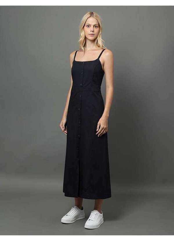 Calvin Klein Jeans - Vestido Feminino Midi Abertura Por Botão Calvin Klein - Marinho Azul