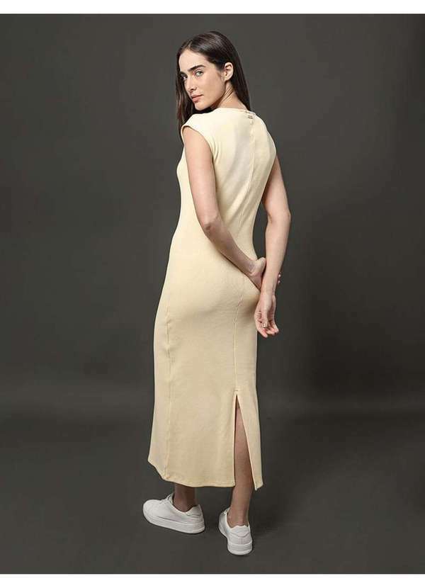 Calvin Klein Jeans - Vestido Feminino Midi Ribana Tricot Calvin Klein Jeans - Amarelo Amarelo