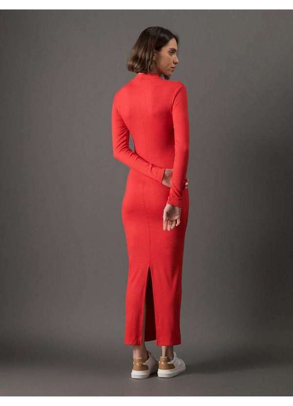 Calvin Klein Jeans - Vestido Feminino Trançador Manga Longa Calvin Klein Jeans - Verme Vermelho