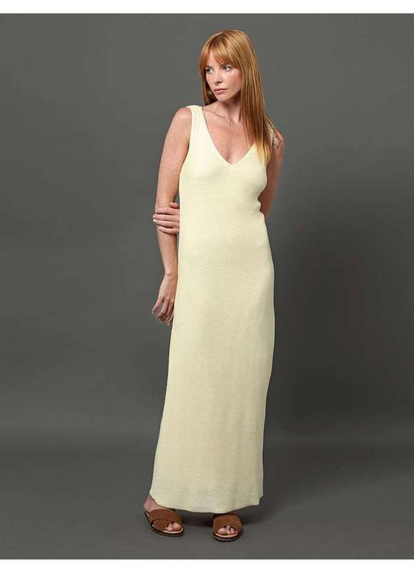 Calvin Klein Jeans - Vestido Feminino Tricot de Fita Calvin Klein - Amarelo Manteiga Amarelo