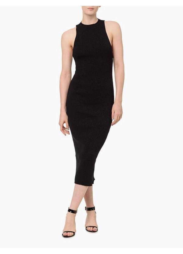 Calvin Klein Jeans - Vestido Feminino Tricot Lurex Decote Costas Calvin Klein Jeans - Preto