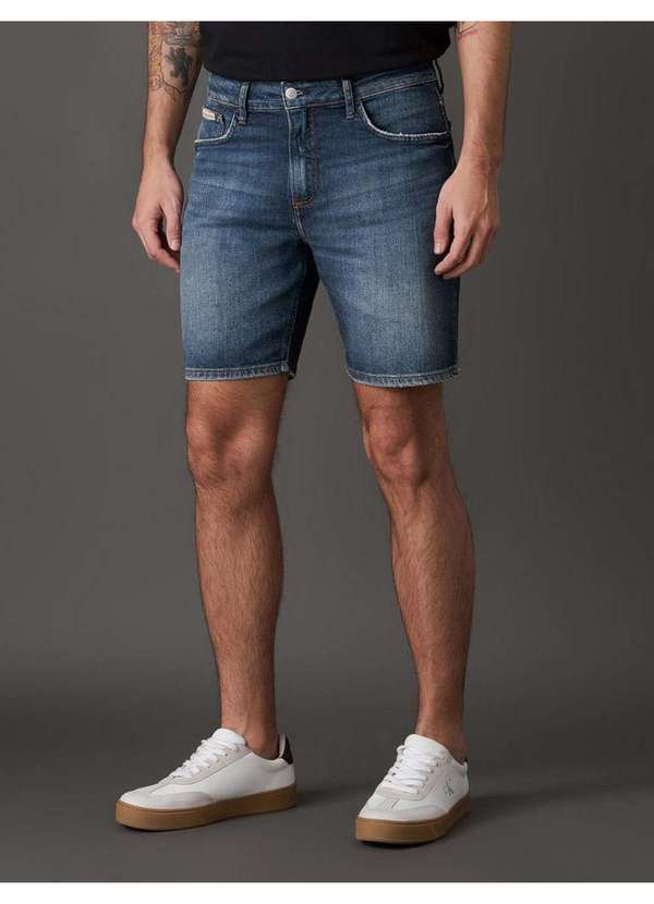Calvin Klein Jeans - Bermuda Jeans Masculina 5 Pockets Calvin Klein Jeans - Azul Médio Azul