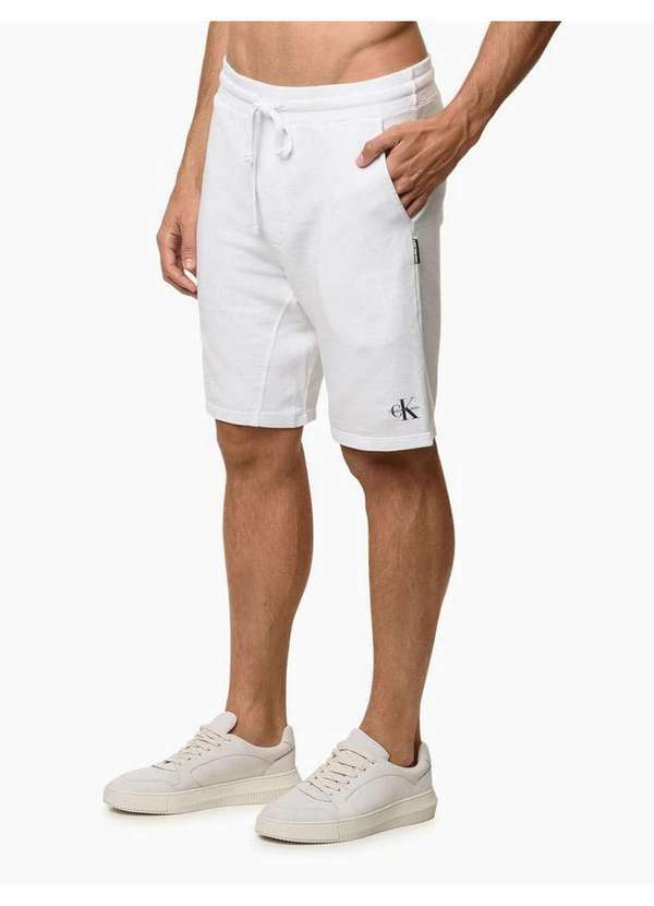 Calvin Klein Jeans - Bermuda Masculina Moletom Logo e Etiqueta Calvin Klein Jeans - Br Branco