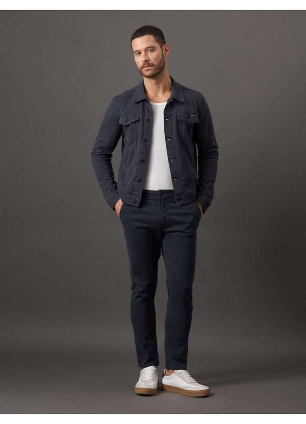 Calvin Klein Jeans - Calça de Sarja Chino Masculina Skinny com Stretch Cintura Baixa C Azul 3
